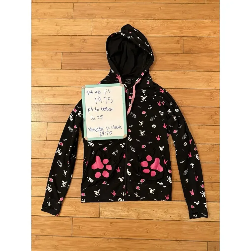 RARE Living Dead Souls Sz M Bunny Pink Paw Print Hoodie.